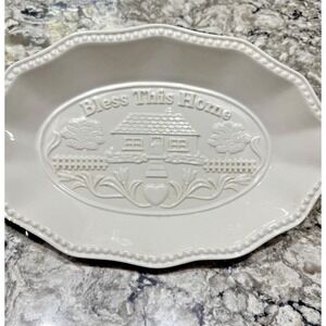 Siena by Godinger White Glossy Bless This Home Oval Dish Ruffled Edge 11.25" L